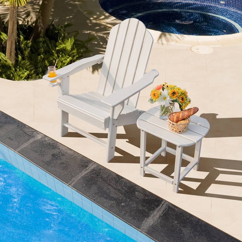 Costway 2 PCS Patio Adirondack Chair Side Table HDPE Weather Resistant - White