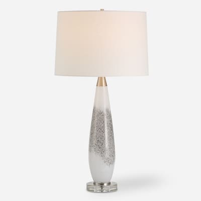 Uttermost Quinn White & Silver Table Lamp - 29"H,   Shade 10"H x 15"Dia.