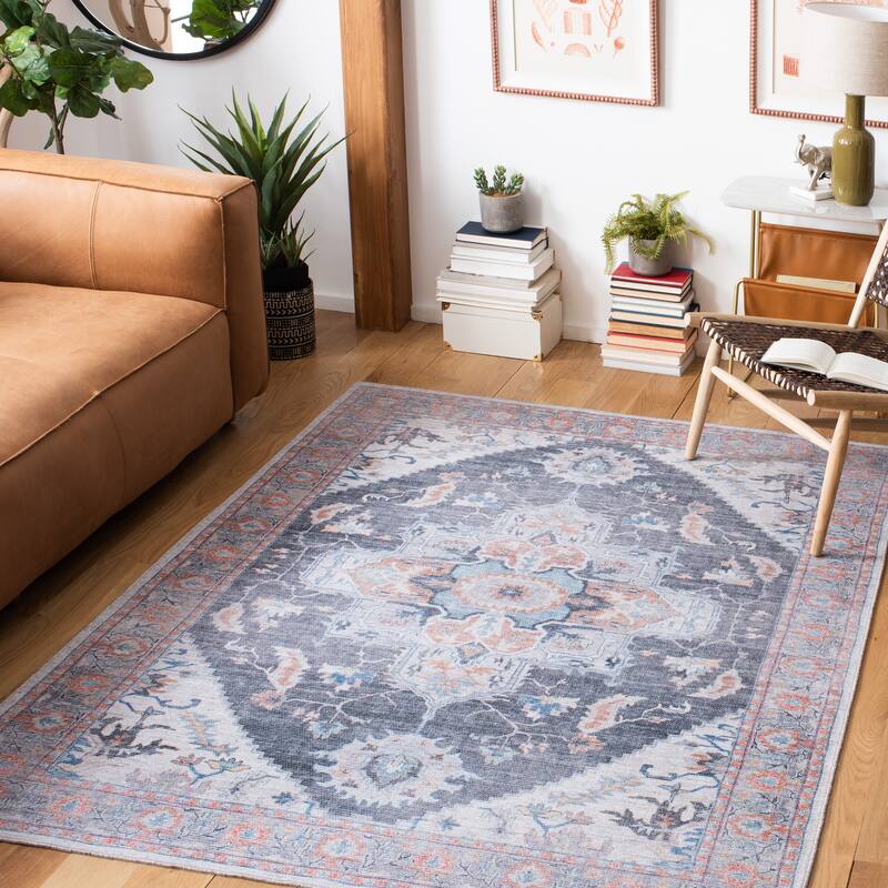 SAFAVIEH Serapi Machine Washable Nonie Boho Medallion Rug - 9' x 12' - Charcoal/Ivory