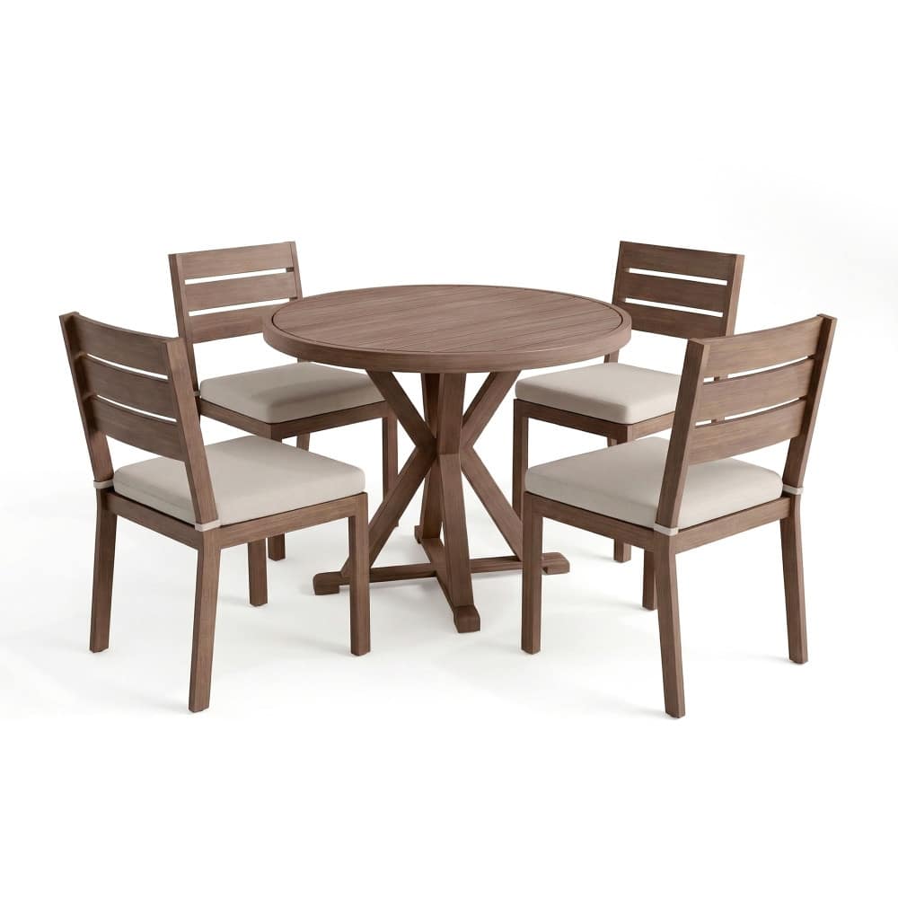 Martha Stewart All-Weather Patio Set with 36" Round Trestle Base Table and 4 Stack Chairs - 18"W x 23"D x 34"H