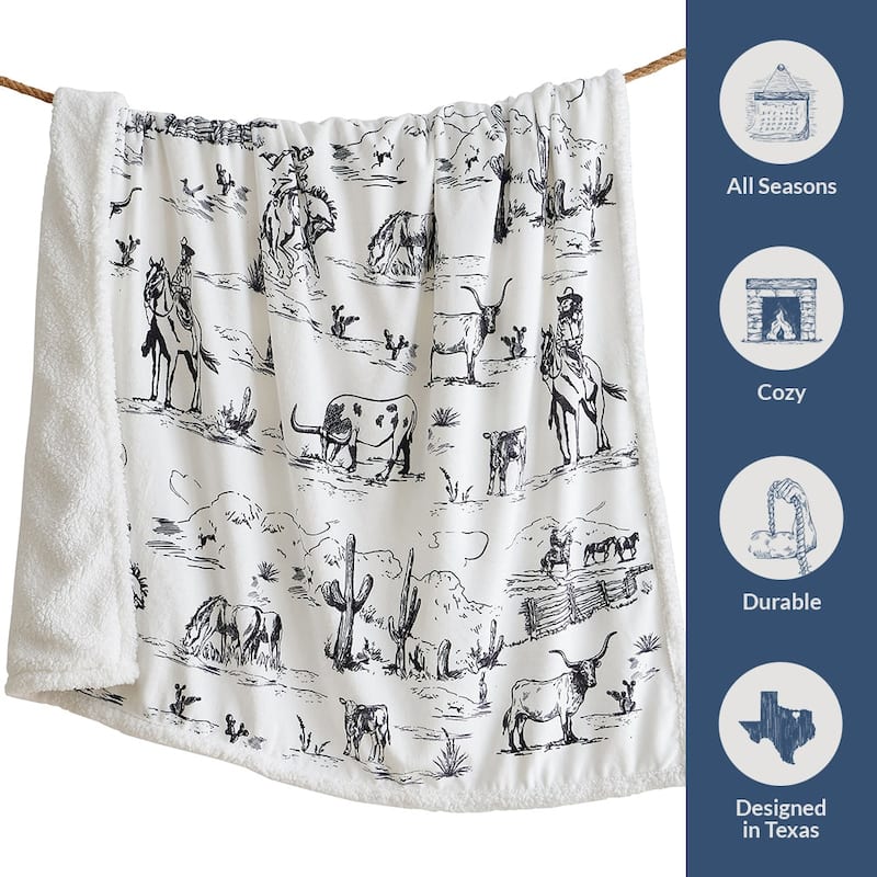 Indigo Hill by HiEnd Accents Campfire Sherpa Fleece Throw, 1PC or 3PC