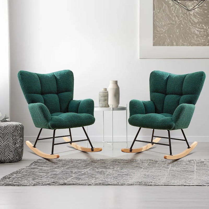 Rocking Chair Upholstered Glider Rocker Rocking Accent Chair Padded Seat with High Backrest Armchair
