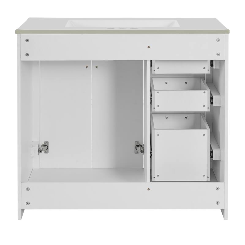36'' Bathroom Vanity with Ceramic Sink Combo, Solid Wood Frame Bathroom Storage Cabinet with 3 Drawers& Soft Closing Doors