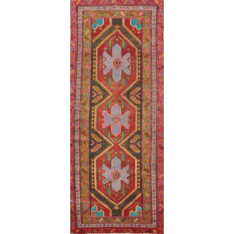 Hand Knotted Oriental 100% Wool Carpet Traditional Geometric Red Meshkin Runner Rug - 10' 2'' X 3' 9''