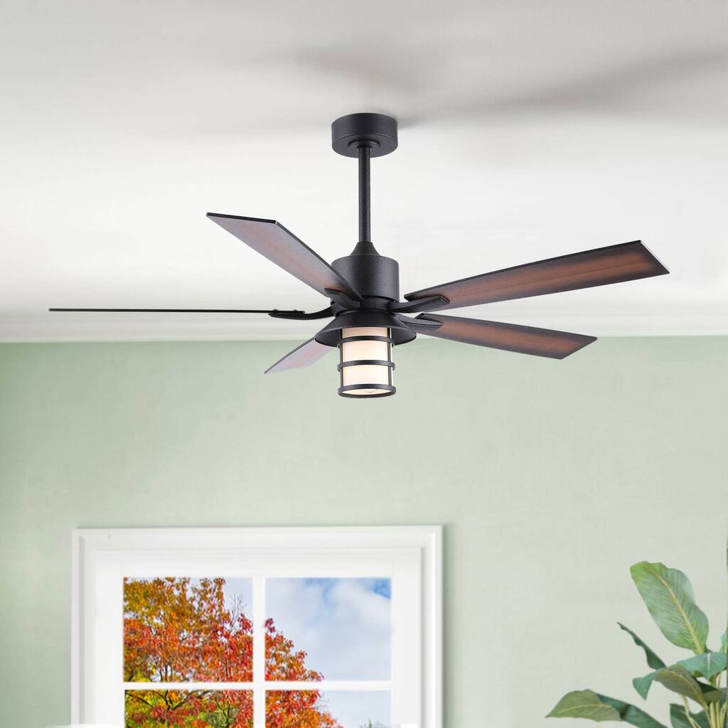 52-inch Woodgrain Farmhouse LED Ceiling Fan With Light And Remote
