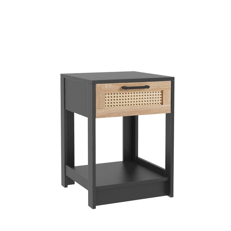 15.75" Rattan End table with drawer, Modern nightstand, side table for living roon, bedroom,natural