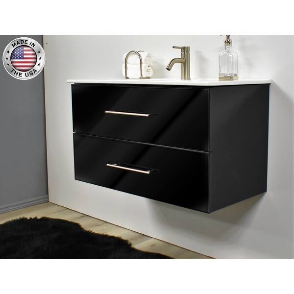 Shop Volpa Usa Napa 36 Inch Wall Mounted Floating Bathroom Cabinet In Glossy Black Overstock 32208430
