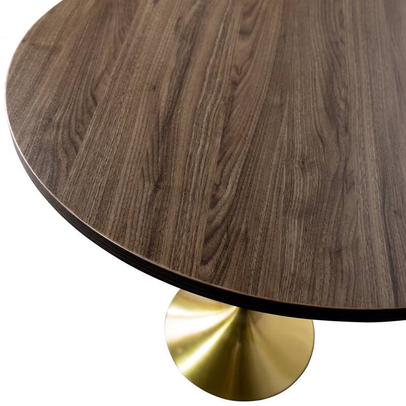 LeisureMod Verve 27" Round Dining Table with MDF Wood TableTop and Brushed Gold Base for Kitchen & Dining Room