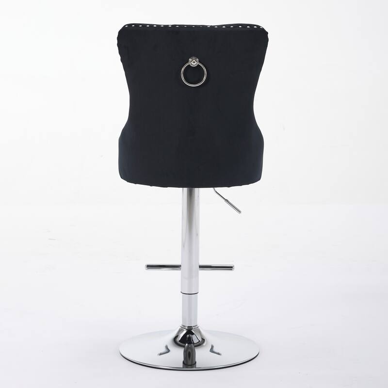 Thick Chrome Swivel Velvet Barstools,Adjustable Height,Modern Upholstered,Sponge&Spring（Set of 2)