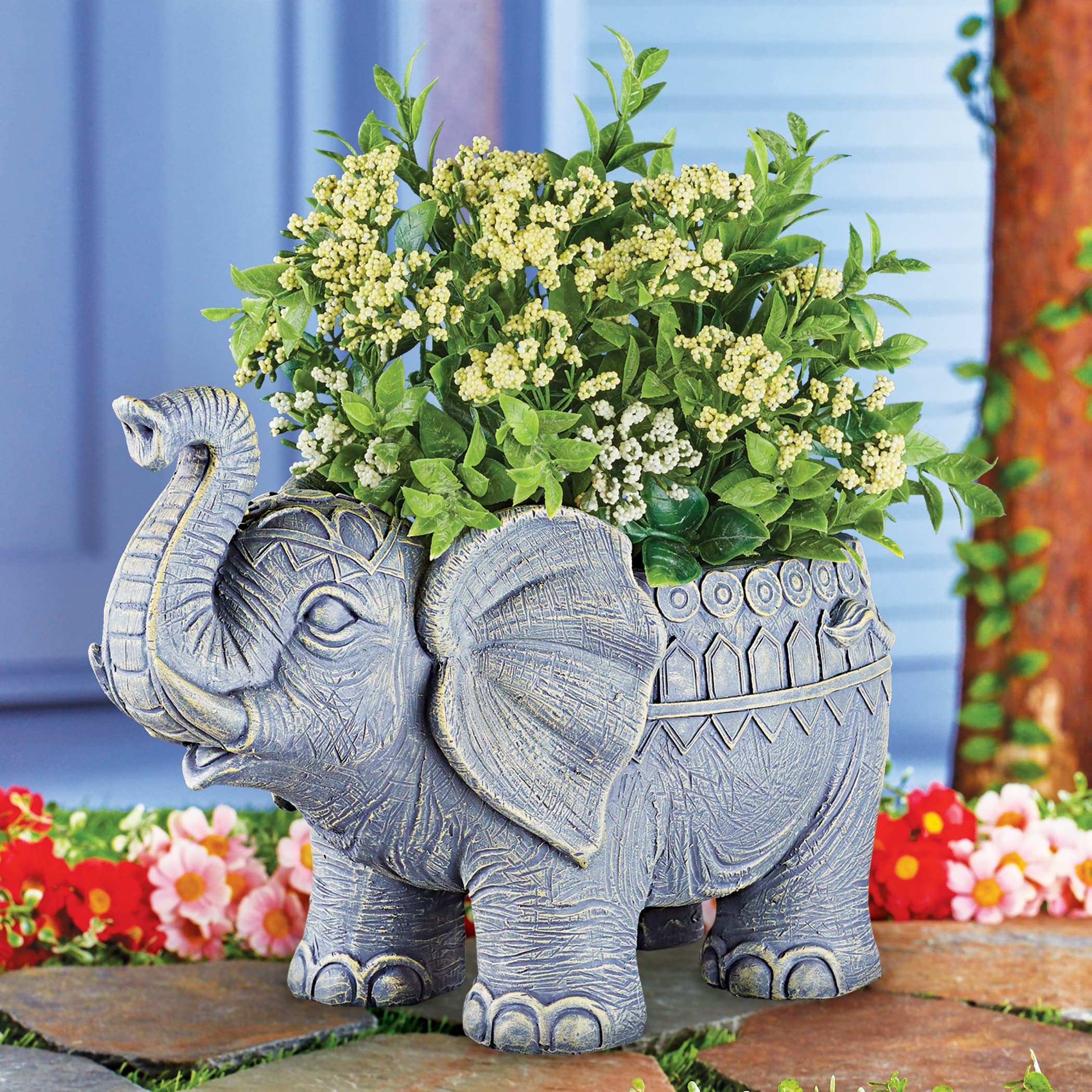 Hand-painted Indoor/Outdoor Resin Elephant Planter - 13.500 x