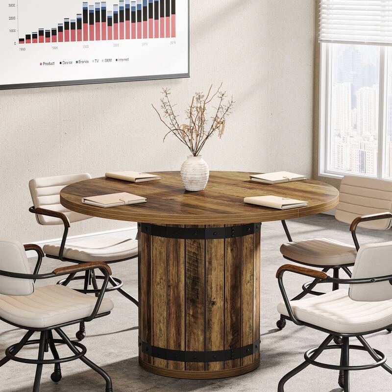 39.37-Inch Round Conference Table, Farmhouse Meeting Room Table