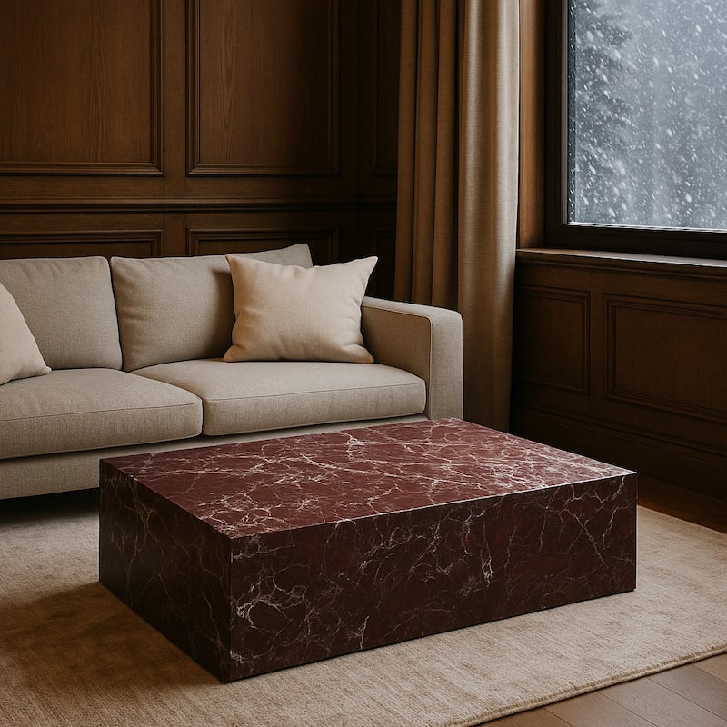 BETACH Genuine Marble Block Coffee Table - Rosso Levanto Marble - 39.37"