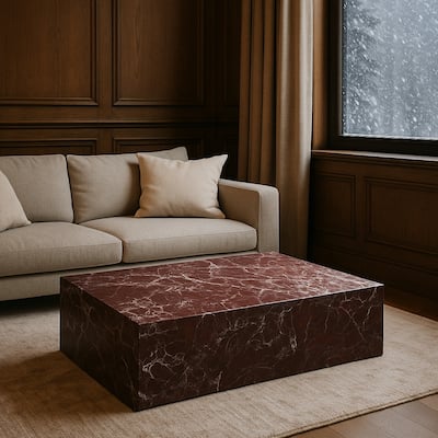 BETACH Genuine Marble Block Coffee Table - Rosso Levanto Marble