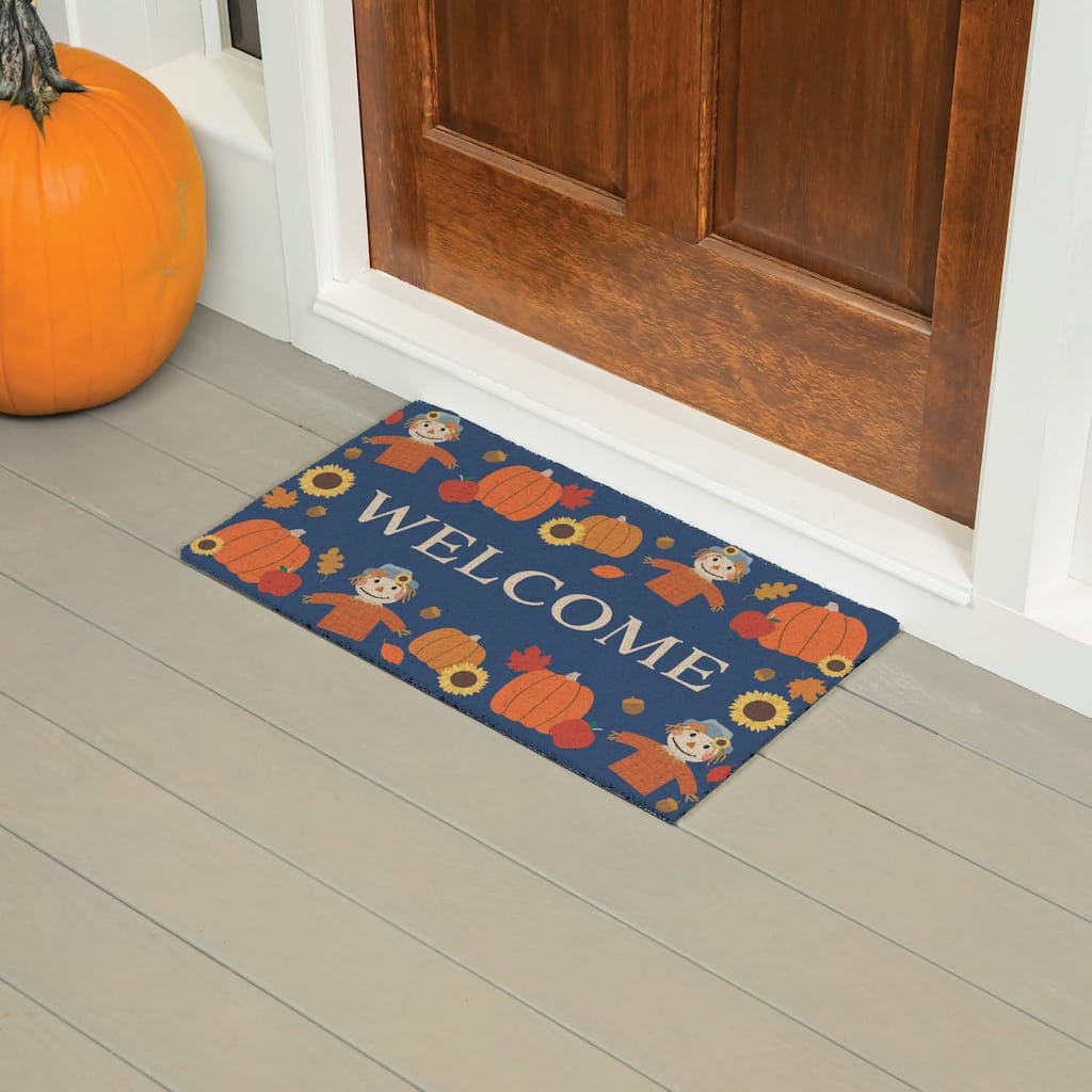Orange and Navy 18 in. x 30 in. PVC Harvest Welcome Door Mat