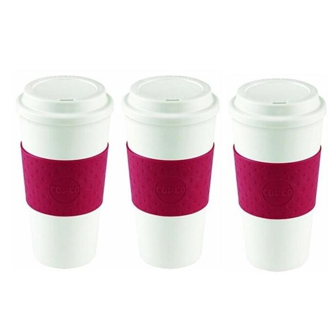Shop Copco Acadia Reusable Plastic Coffee Travel Mug 16 Oz Pack Of 3 Cherry Red White Cherry Red White Overstock 28721416