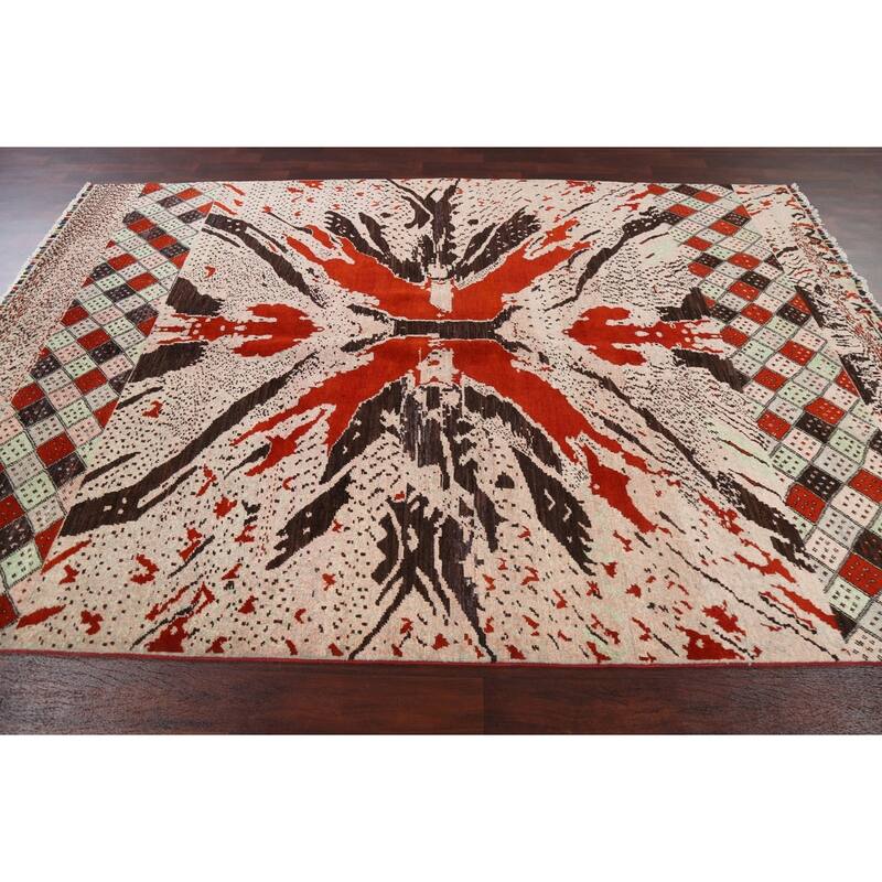 Vegetable Dye Abstract Oriental Dining Room Area Rug Wool Hand-knotted - 6'7" x 9'7"