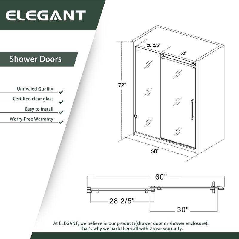 Elegant 60 in. W x 72 in. H Frameless Sliding Shower Doors in Black - 60"×72"