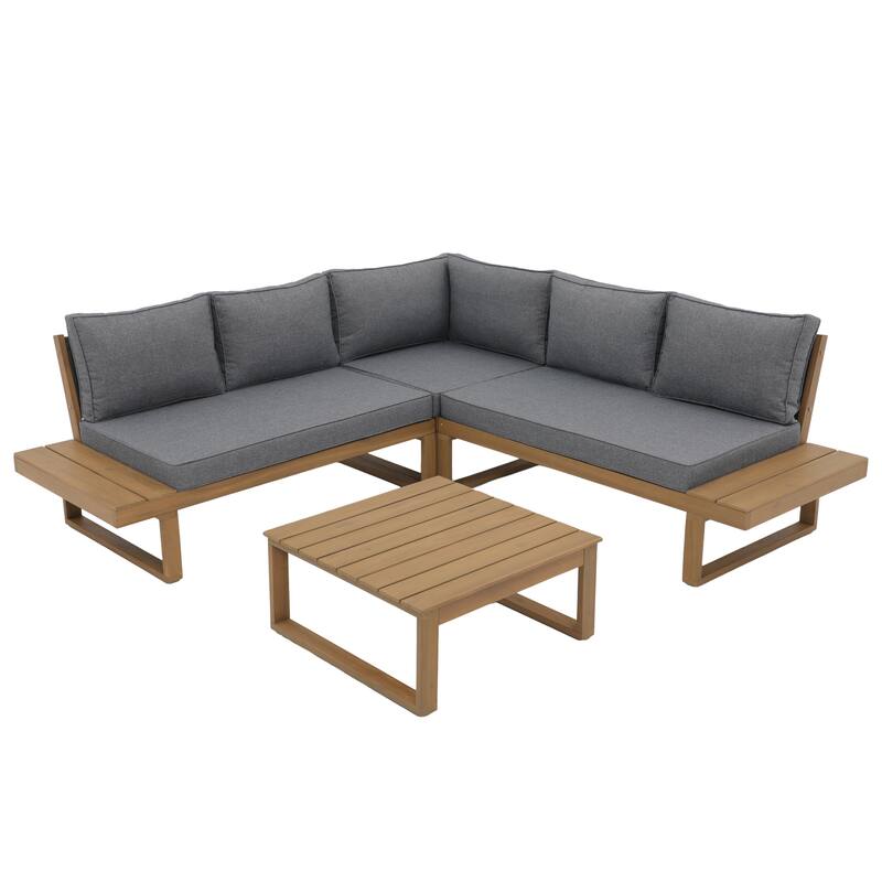 Outdoor 4 pieces V-Shaped Acacia Wood Sectional Sofa Set