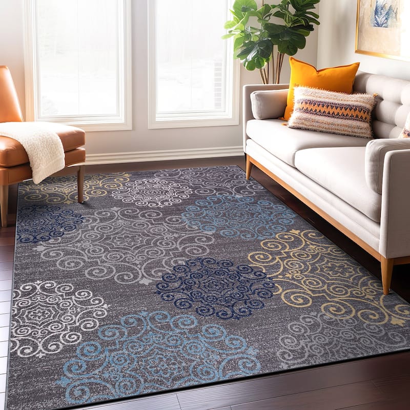 World Rug Gallery Modern Floral Swirl Design Non-Slip Area Rug - 5'3" x 7'3" - Gray