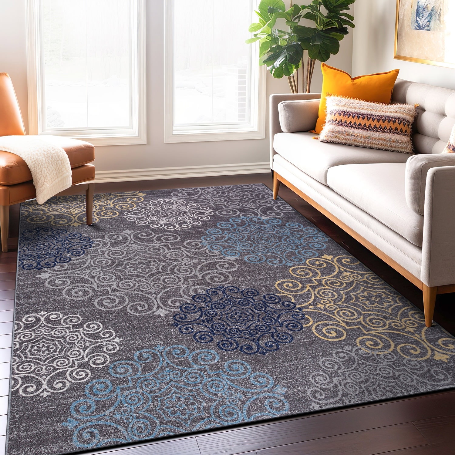 World Rug Gallery Modern Floral Swirl Design Non-Slip Area Rug