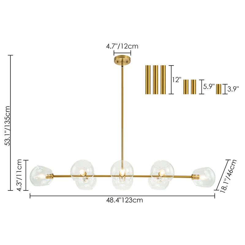 8-Light Modern Linear Clear Glass Globe Bubble Chandelier for Dining Room