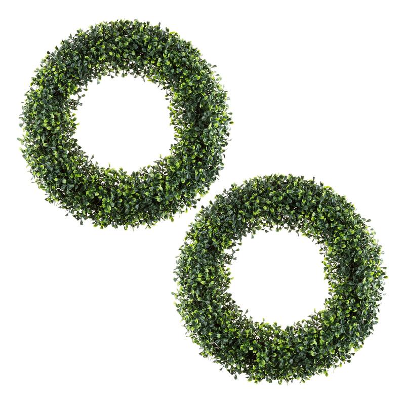 Pure Garden 19.5-Inch Outdoor Faux Boxwood Wreath - 2-pieces
