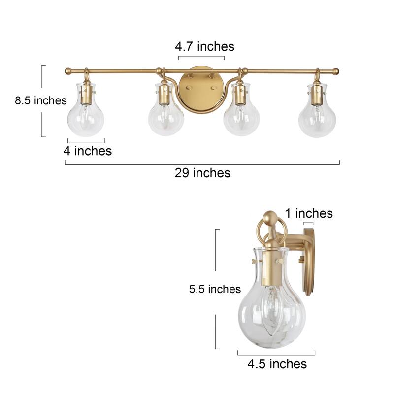 Carson Carrington Modern 2/3/4-Light Gold Bathroom Vanity Lights Glass Wall Sconces