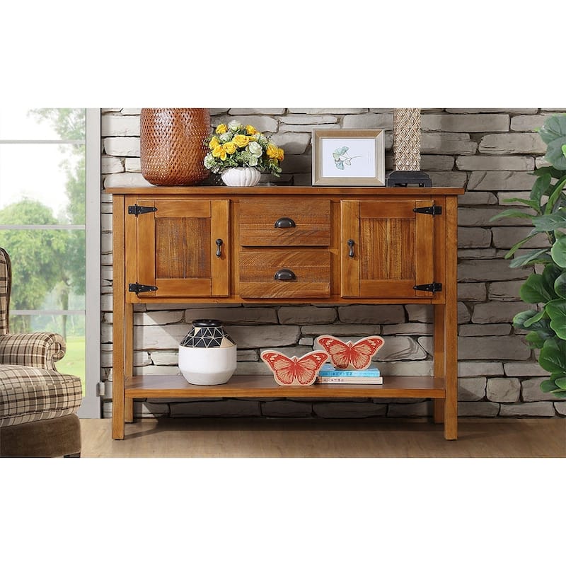 48" Wood Sideboard Console Table with 2 Drawers, Cabinets & Bottom Shelf