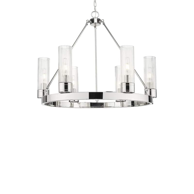 Innovations Lighting 617-6CR-24-29-8 Boreas Chandelier Boreas 6 Light - Polished Nickel / Striped Clear