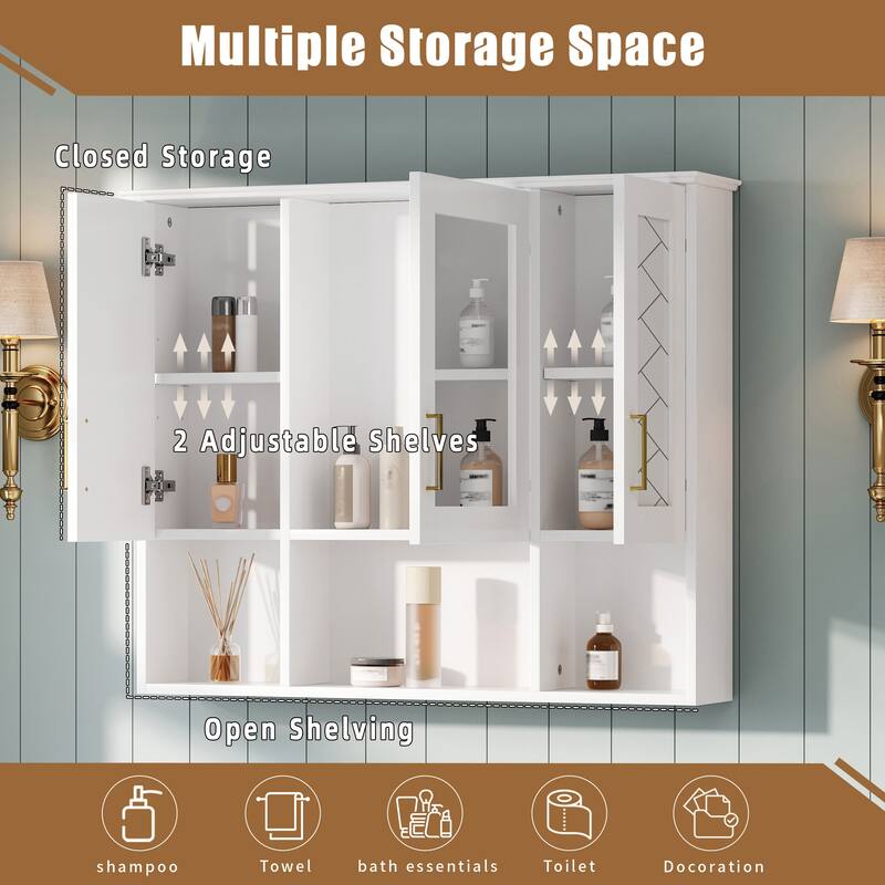 35" 2-in-1 Wall Mounted Medicine Cabinet with Adjustable Shelves & Soft Close Doors, High-Define Mirror with Storage