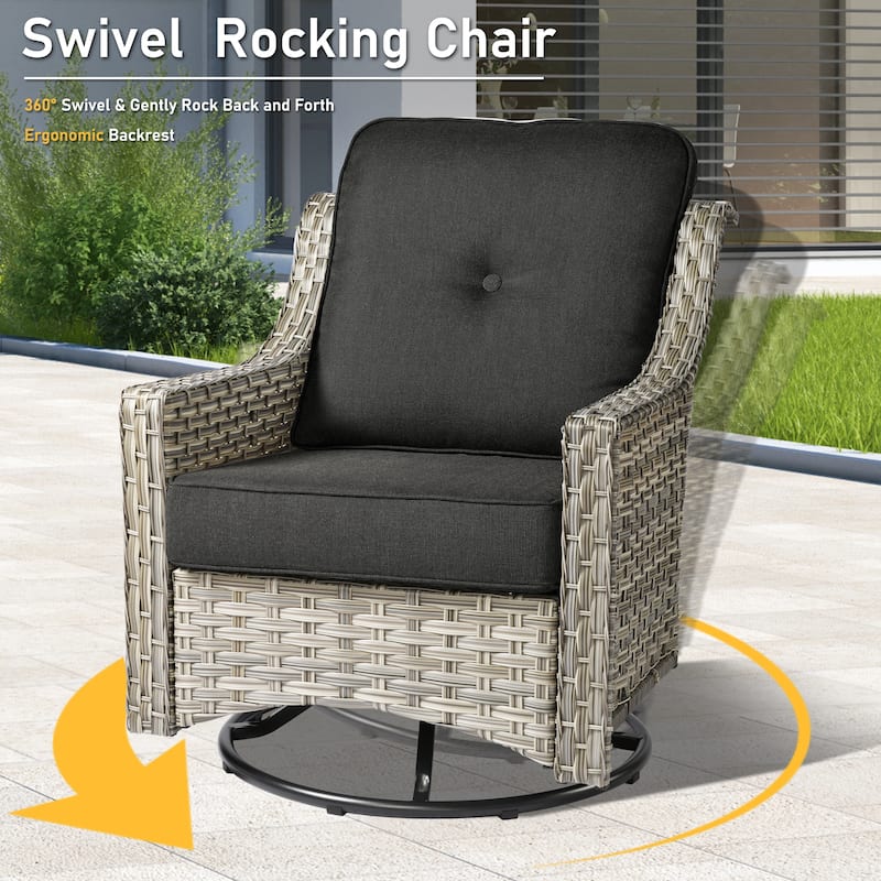 HOOOWOOO 6-piece Wicker Outdoor Conversation Set Swivel Chairs with Fire Pit