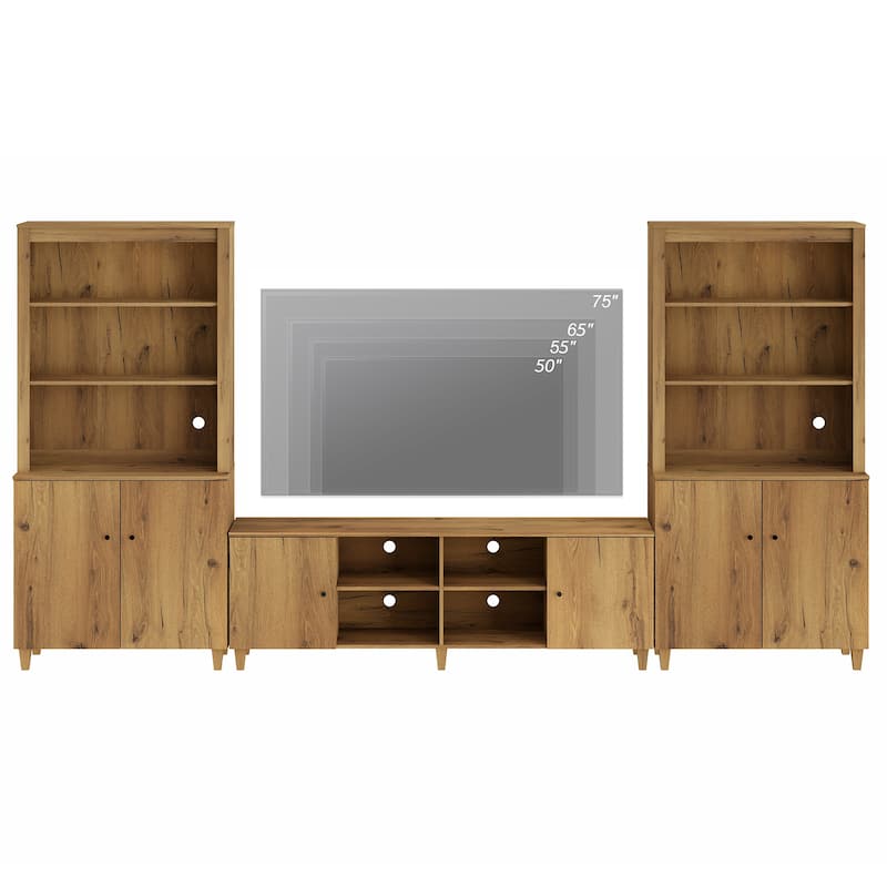 WAMPAT Modern TV Stand and Bookcase Set for 75" TVs
