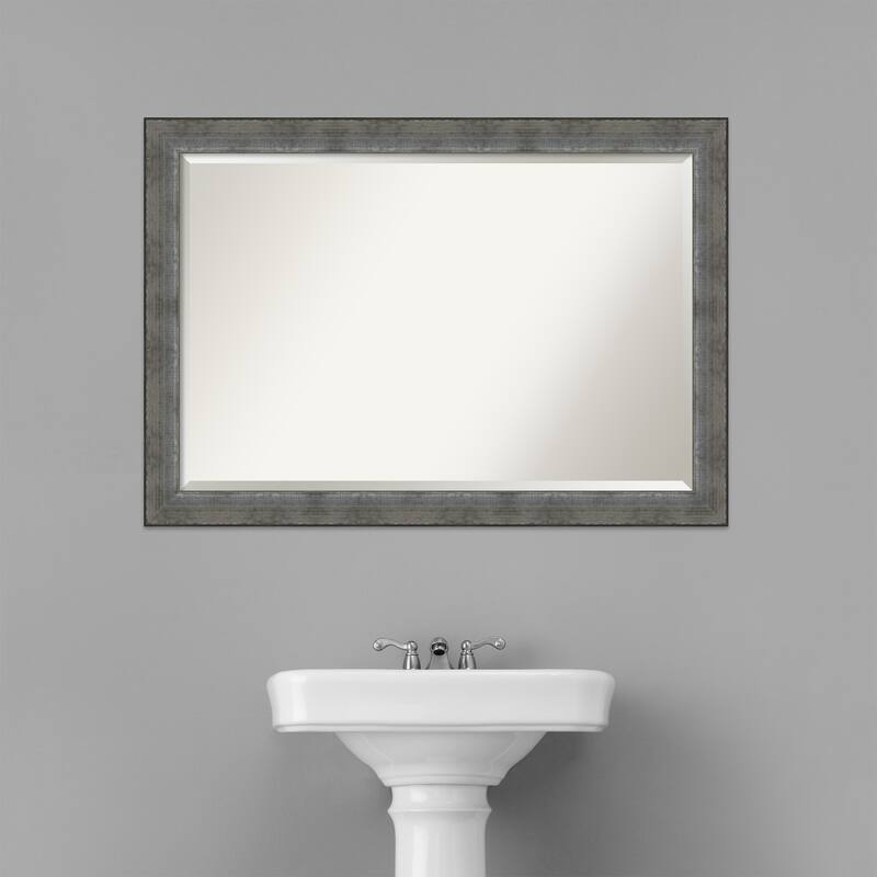 Beveled Wood Bathroom Wall Mirror - Forged Pewter Frame - Forged Pewter