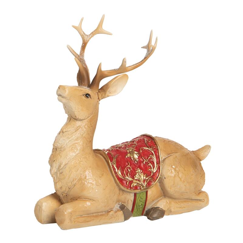 Transpac Resin 10 in. Multicolored Christmas Rustic Reindeer Figurine