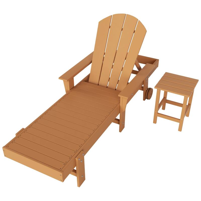 Polytrends Laguna Hdpe All Weather Outdoor Patio Pool Reclining Chaise Lounge With Side Table (2-Piece Set)