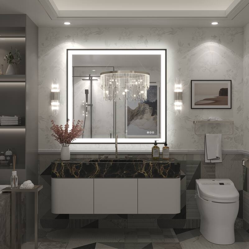 Extra Large Black Frame LED Bathroom Vanity Mirror with 3 Years Warranty and UL Certified