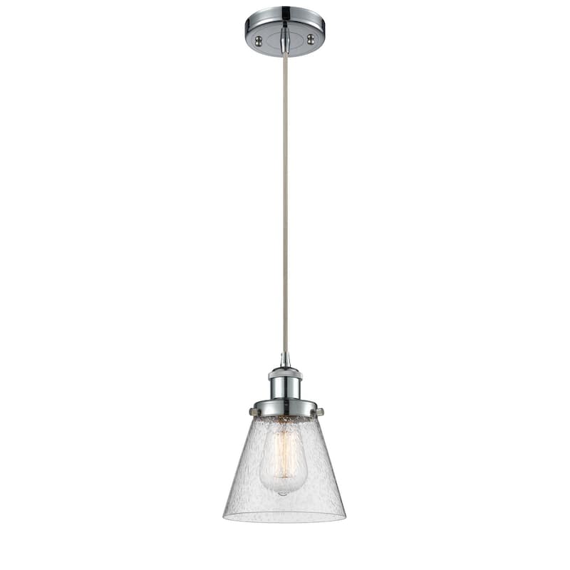Innovations Lighting Small Cone 6" Wide Mini Pendant - Cord Hung - Polished Chrome / Seedy