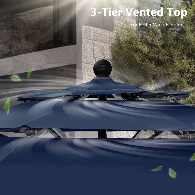 MAISON ARTS 6-Piece Outdoor Dining Set with 10ft 3 Tier Auto-tilt Umbrella, Metal Square Table & 4 Stackable Chairs