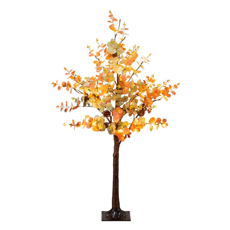 Pre-Lit Fall Harvest Eucalyptus Artificial Tree - 4' - Warm White LED Lights - Multi