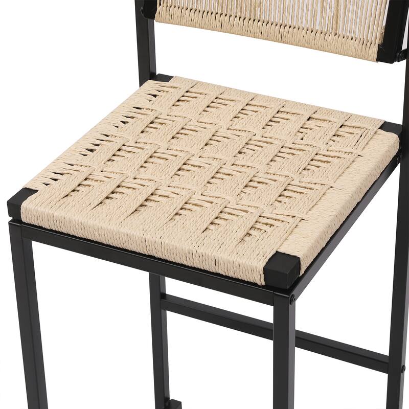 Paper Rope Woven Bar Stools Set of 2, Dining Chairs with Metal Frame, Kitchen Bar Stools with Back and Footrest