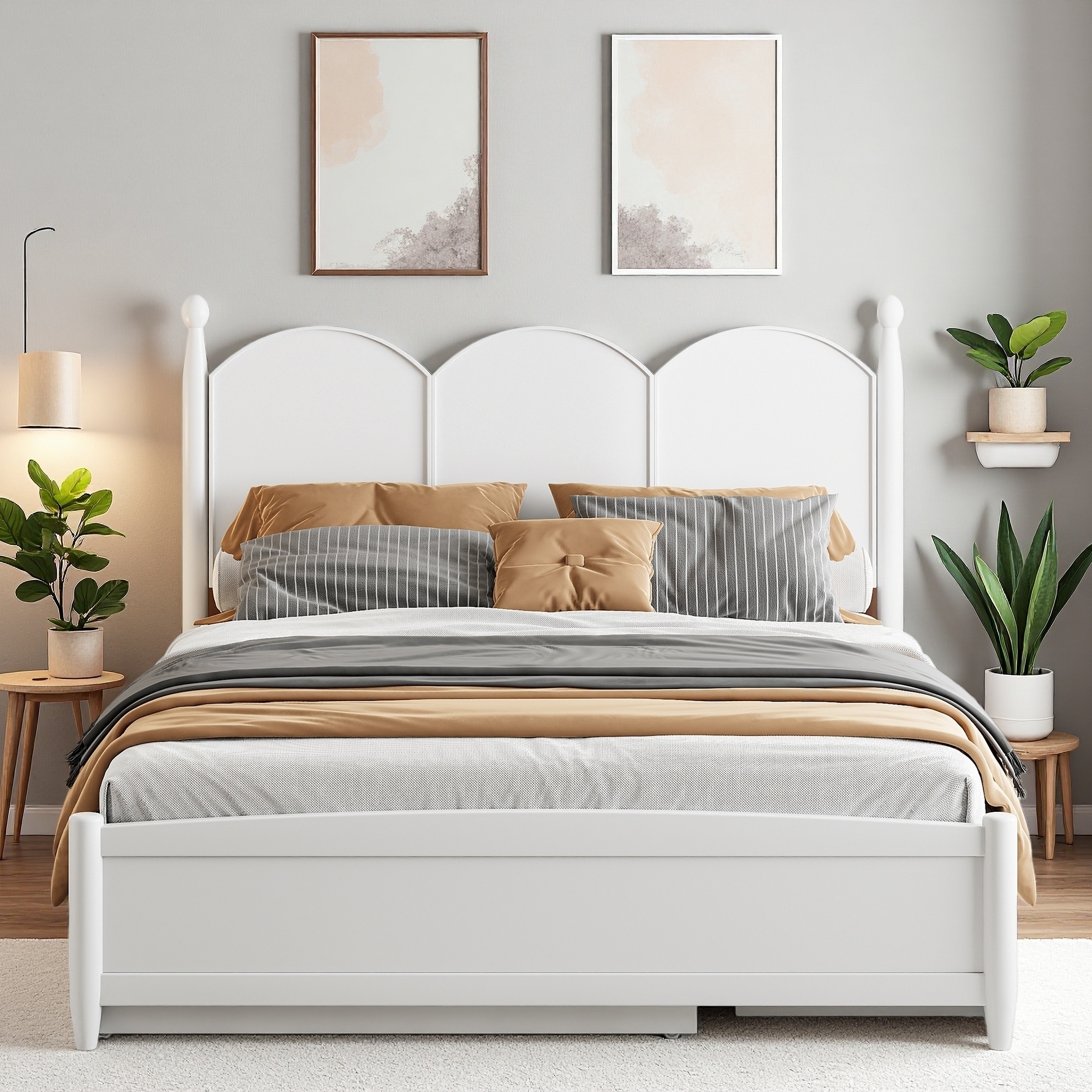 Queen Size Solid Wood Platform Bed with 2 Drawers, and Twin-XL Trundle