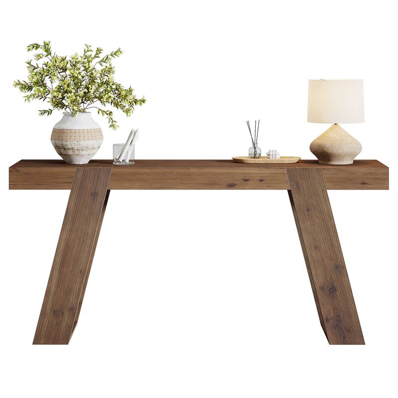 Solid Wood Console Table, 63" Narrow Sofa Table Behind Couch