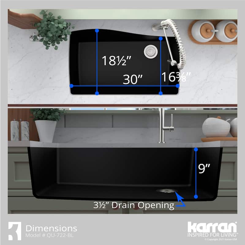 Karran Undermount Quartz Composite 33 in. Single Bowl Kitchen Sink with Accessories