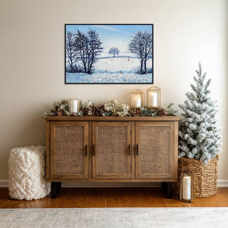 A Snowy Winters Walk by Tilly Willis Framed Canvas Wall Art Print - Sylvie Beaded Black