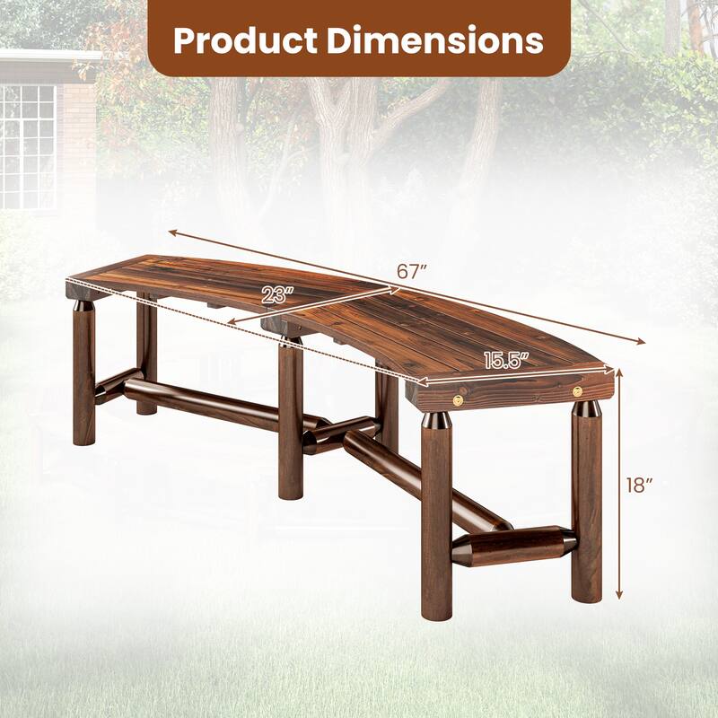Gymax 2PCS Patio Curved Bench for 2-3 People Outdoor Loveseat for