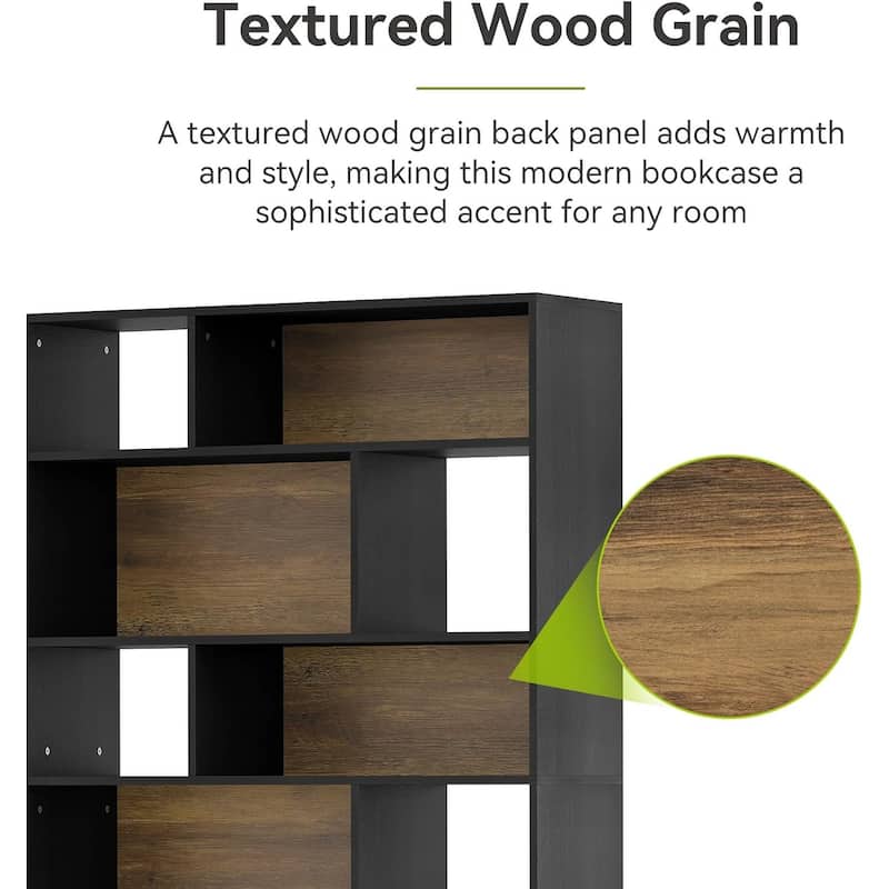 6-Tier Bookcase Bookshelf, 70.9" Tall Black Bookshelf Geometric Display Shelf