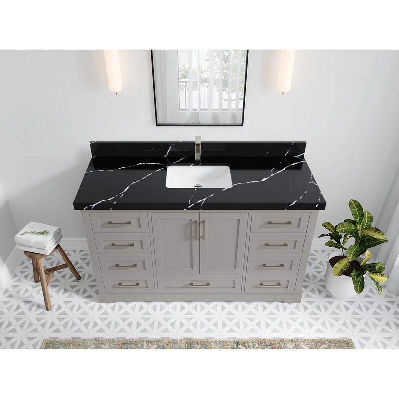 Willow Collection 60 in W x 22 in D x 36 in H Boston Single Bowl Sink Bathroom Vanity with Countertop - 2"Calacatta Black - Elephant Skin Gray