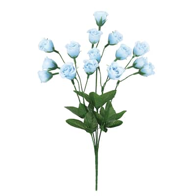 Set of 12 Baby Blue Artificial Mini Rose Bud Flower Stem Bush Bouquet 14in - 14" L x 6" W x 6" DP