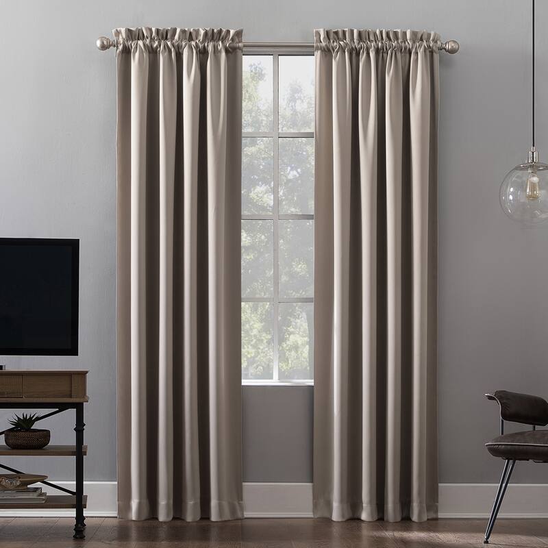 Sun Zero Oslo Home Theater 100% Blackout Rod Pocket Curtain Panel, Single Panel - 52 x 84 - Stone