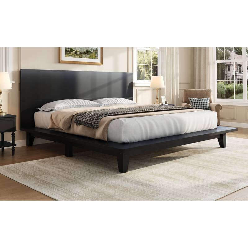 Wooden Platform Bed Frame with Headboard, Rustic Bed Frame with Wood Center Slats Support, No Box Spring Needed, Easy Assembly